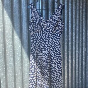 Y2K 100% Silk Navy Blue White Polkadot Dress Size 10